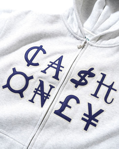 Cash Only Currency Zip-Thru Hoodie - Ash