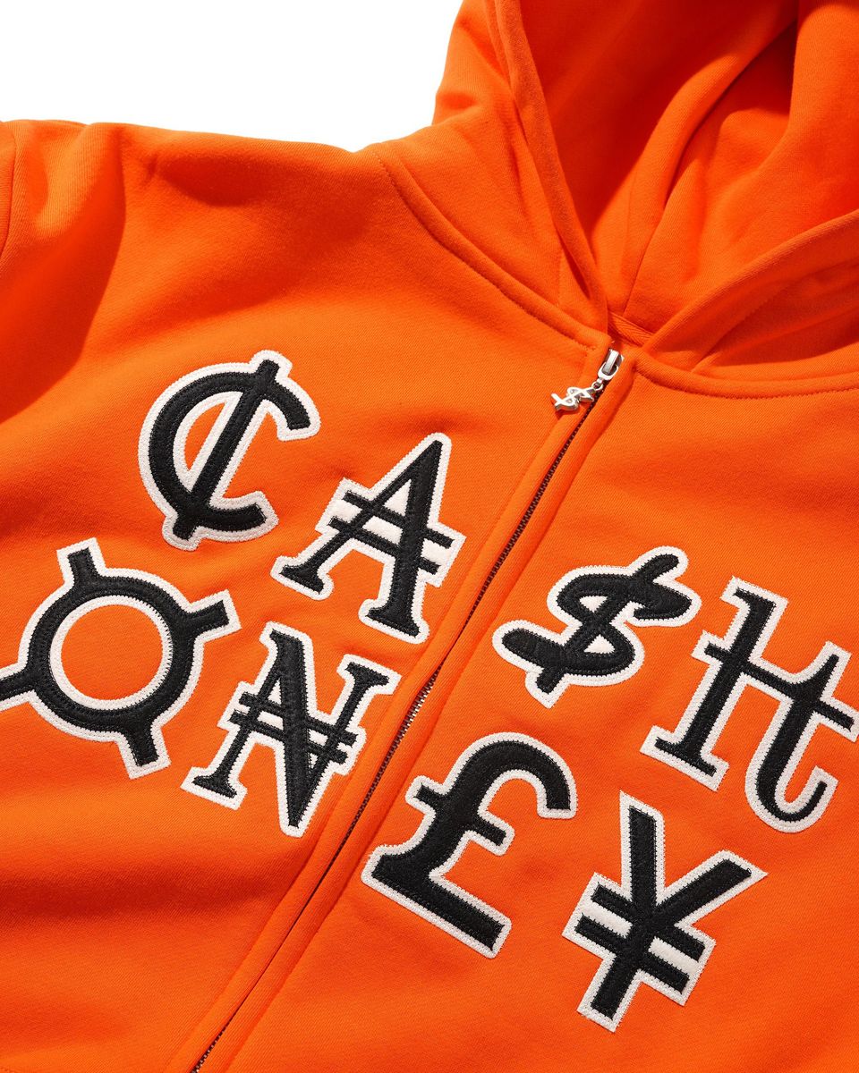 Cash Only Currency Zip-Thru Hoodie - Orange