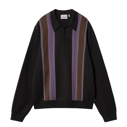 Carhartt WIP Arlo Polo Longsleeve - Aura Black/Kendricks Stripe