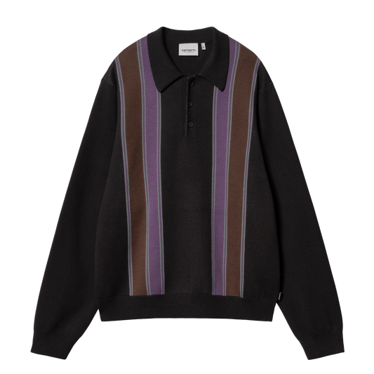 Carhartt WIP Arlo Polo Longsleeve - Aura Black/Kendricks Stripe