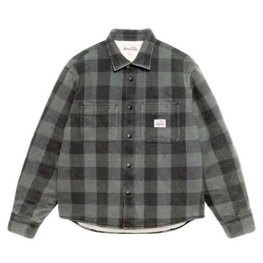 Stussy Sherpa Lined Buffalo Plaid Shirt - Grey