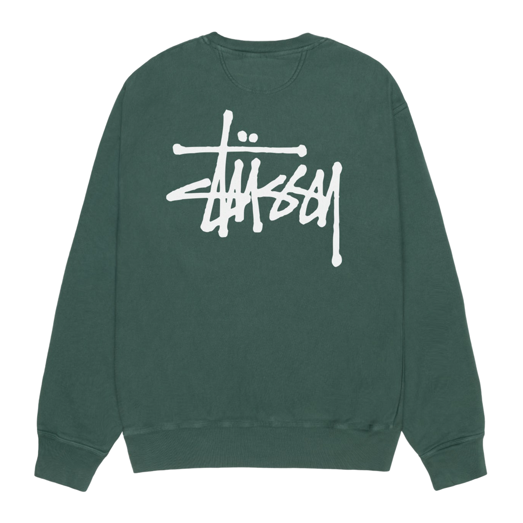 Stussy Basic Pigment Dyed Crewneck - Forest – Ninetimes Skateshop