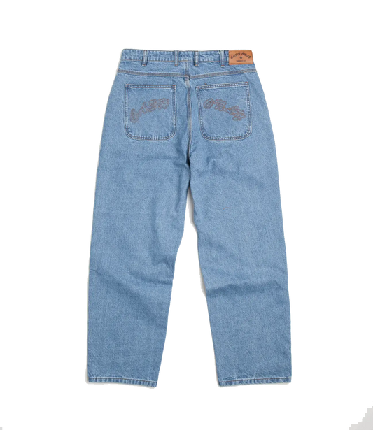 Cash Only Pocket Logo Baggy Denim Jeans - Washed Indigo