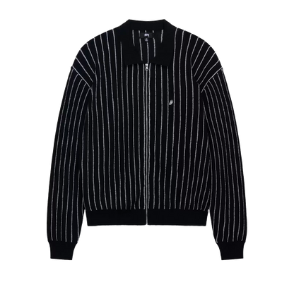 Stussy Light Weight Longsleeve Zip Polo - Black Stripe