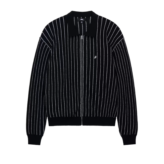 Stussy Light Weight Longsleeve Zip Polo - Black Stripe