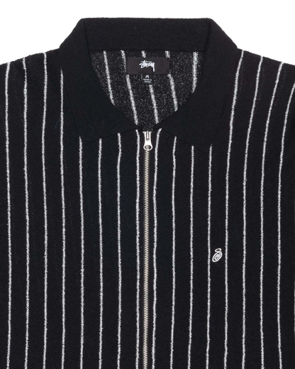 Stussy Light Weight Longsleeve Zip Polo - Black Stripe