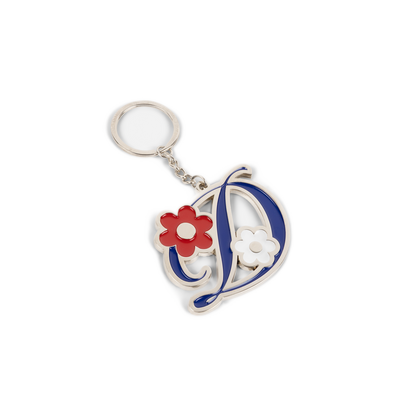 Dime Oversized Floral Keychain - Silver