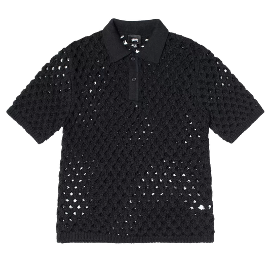 Stussy Big Mesh Polo Sweater - Black