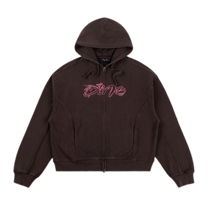 Dime Distressed Terry Zip Hoodie - Acid Brown