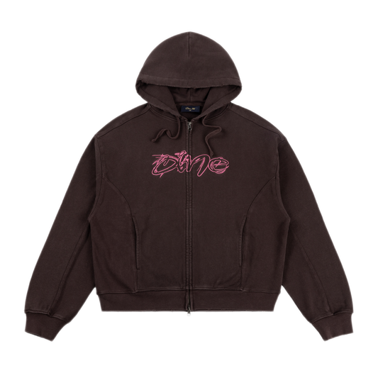 Dime Distressed Terry Zip Hoodie - Acid Brown