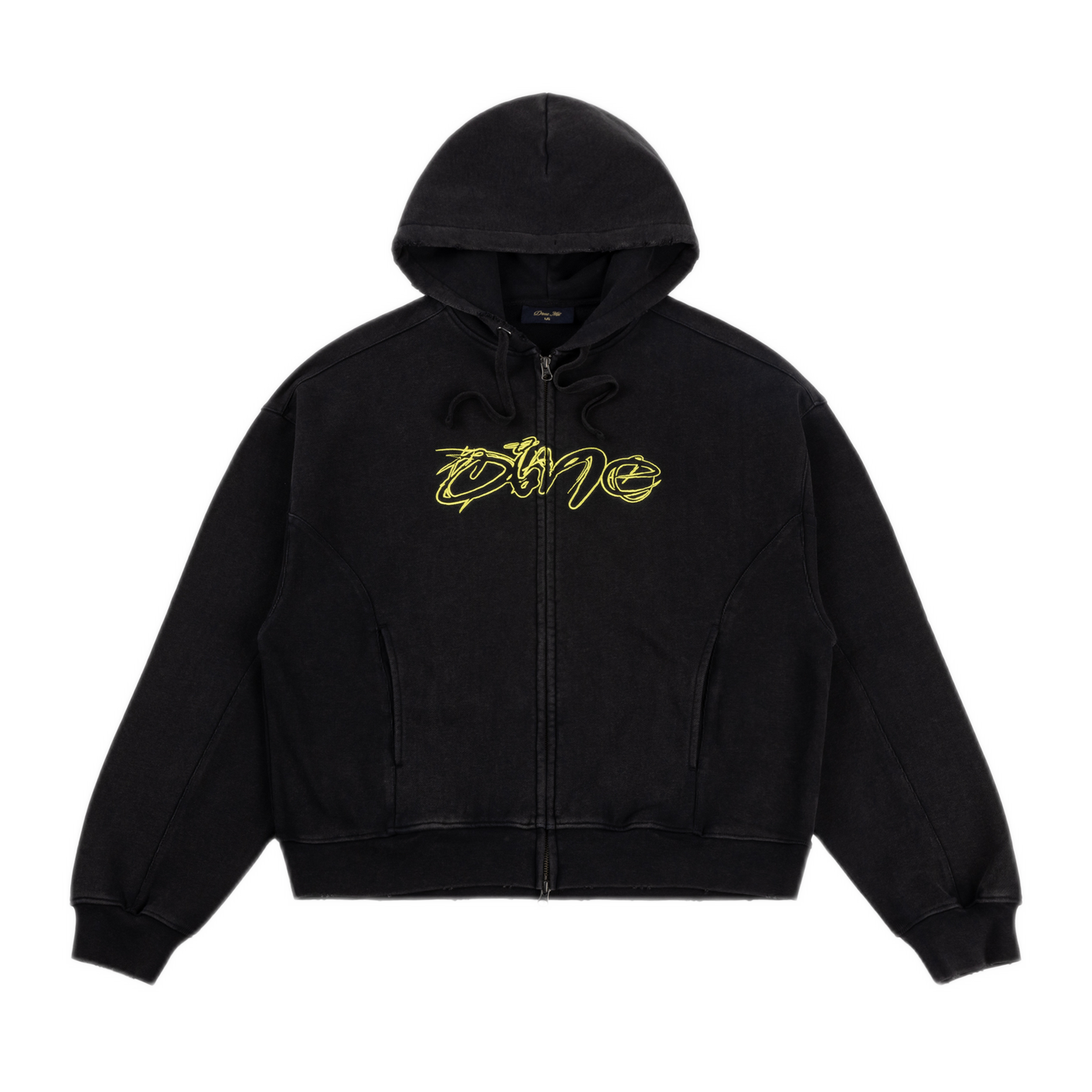 Dime Distressed Terry Zip Hoodie - Acid Black