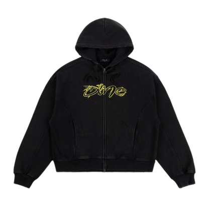 Dime Distressed Terry Zip Hoodie - Acid Black