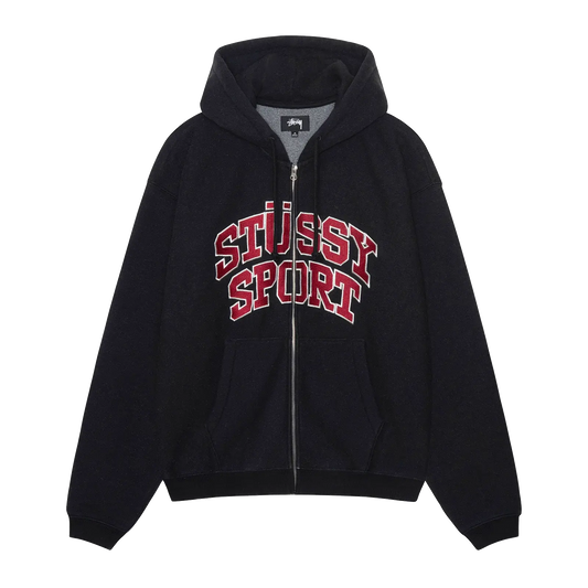 Stussy Sport Zip Hoodie - Washed Black