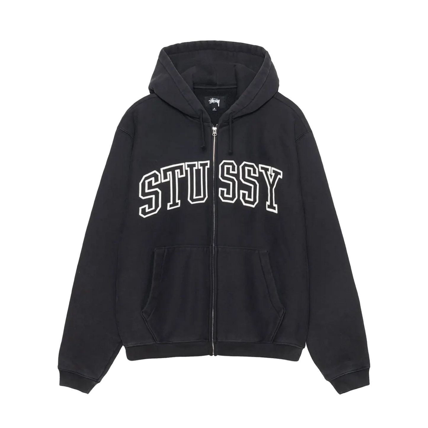 Stussy Outline Zip Hoodie - Washed Black