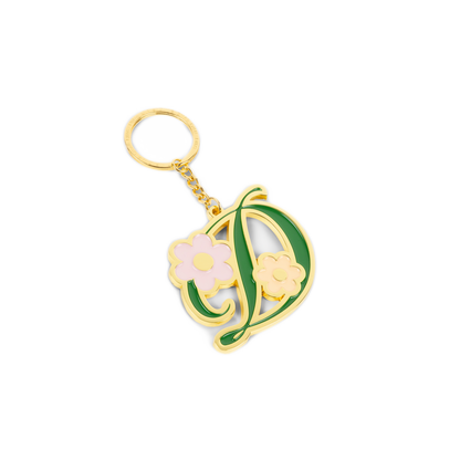 Dime Oversized Floral Keychain - Gold