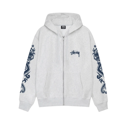 Stussy Dragons Zip Hoodie - Ash Heather