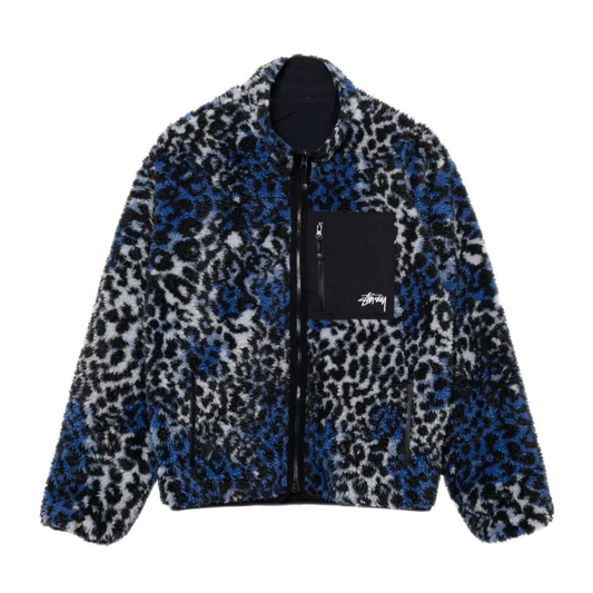 Stussy Sherpa Reversible Jacket - Blue Leopard