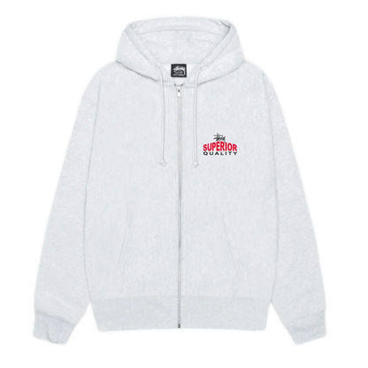 Stussy Superior Quality Zip Hoodie - Ash – Ninetimes Skateshop Stussy Superior Quality Zip Hoodie - Ash – Ninetimes Skateshop
