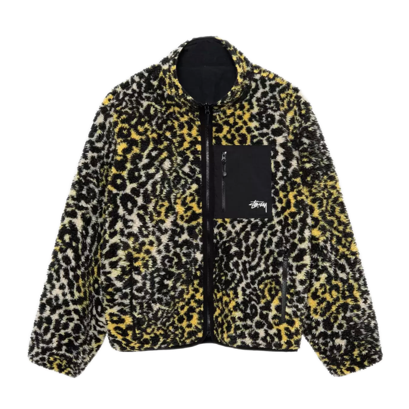 Stussy Sherpa Reversible Jacket - Yellow Leopard