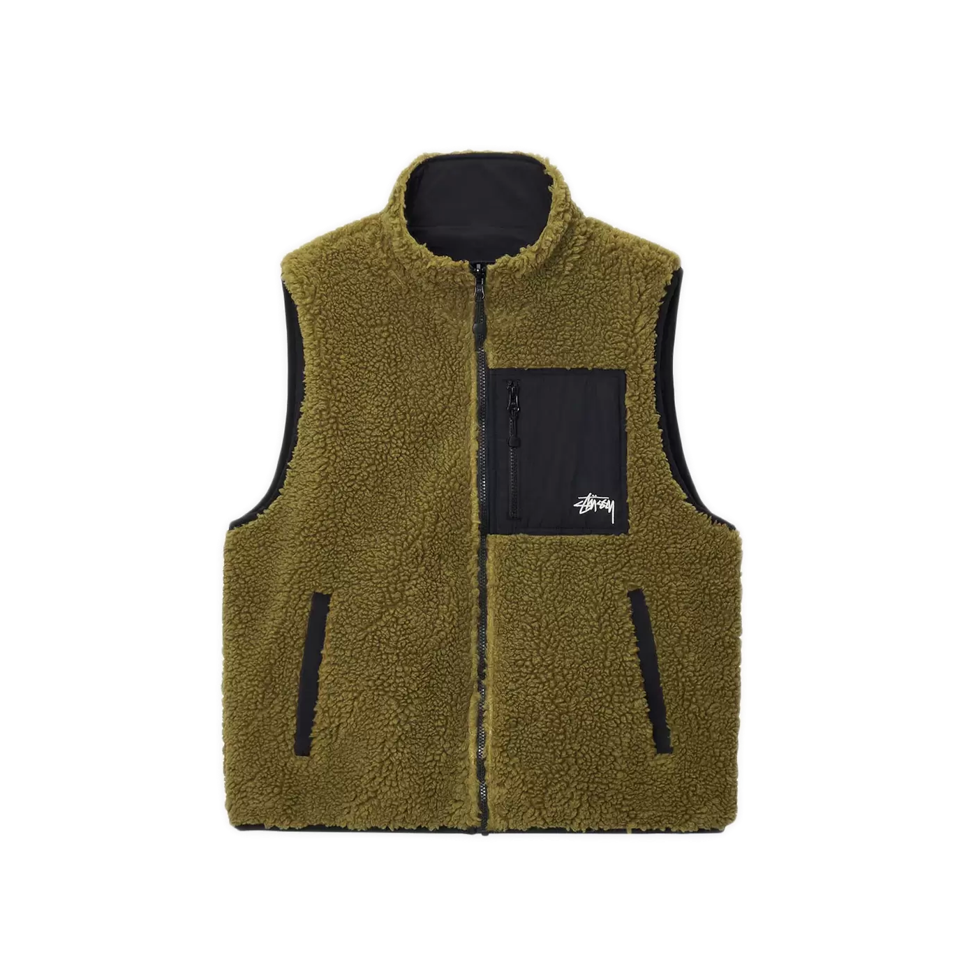 Stussy Sherpa Reversible Vest - Olive