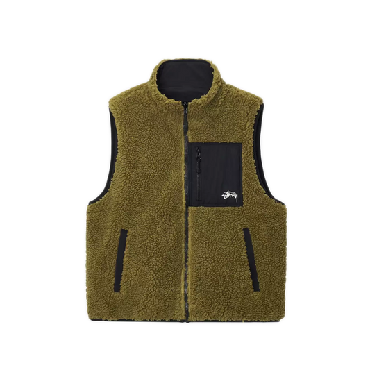 Stussy Sherpa Reversible Vest - Olive