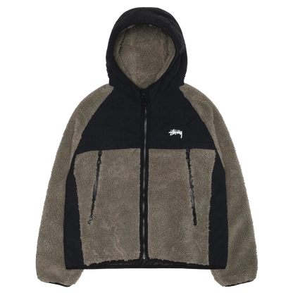 Stussy Sherpa Paneled Hooded Jacket - Stone