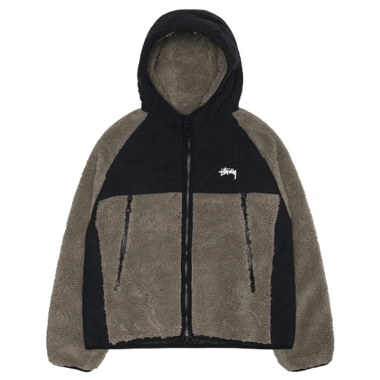 Stussy Sherpa Paneled Hooded Jacket - Stone