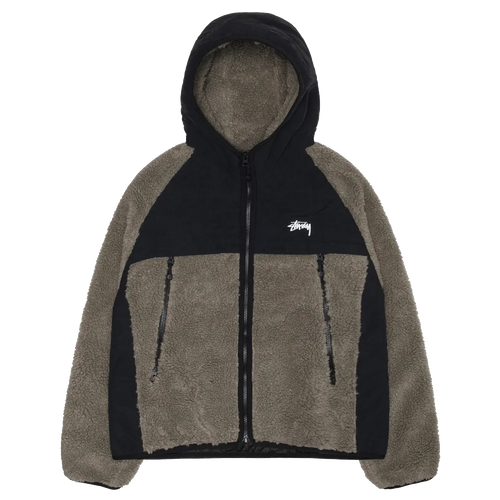 Stussy Sherpa Paneled Hooded Jacket - Stone