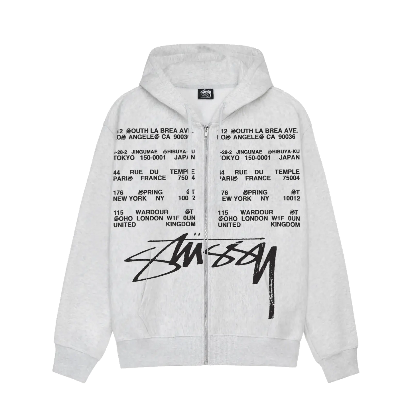 Stussy Locations Zip Hoodie - Ash Heather