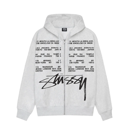 Stussy Locations Zip Hoodie - Ash Heather