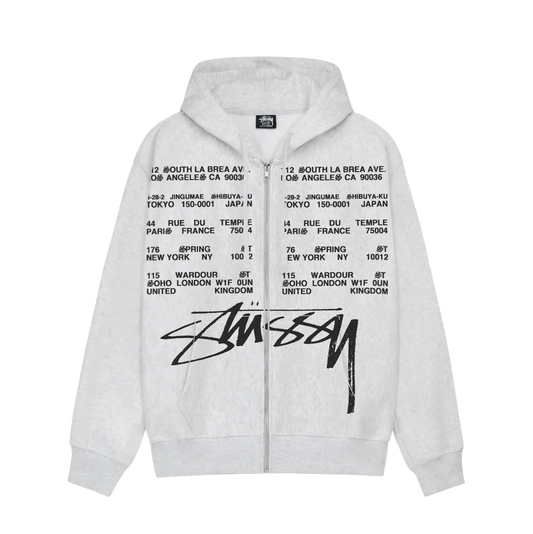 Stussy Locations Zip Hoodie - Ash Heather