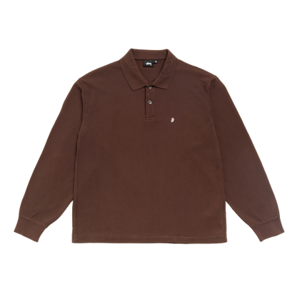 Stussy Classic Pique Longsleeve Polo - Brown