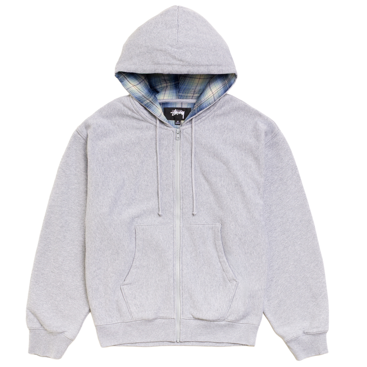 Stussy Plaid Lined Zip Hood - Grey Heather
