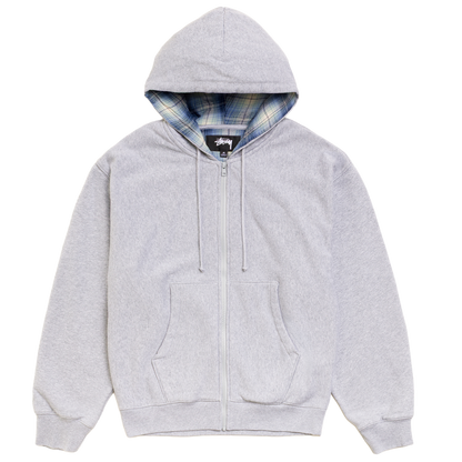 Stussy Plaid Lined Zip Hood - Grey Heather