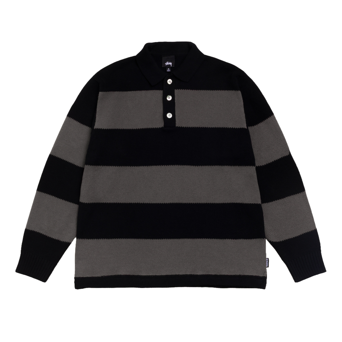 Stussy Pique Knit Stripe Rugby Sweater - Black