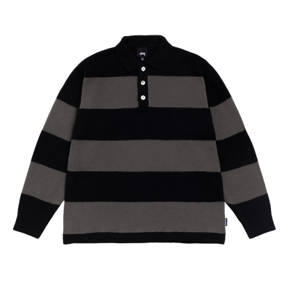 Stussy Pique Knit Stripe Rugby Sweater - Black