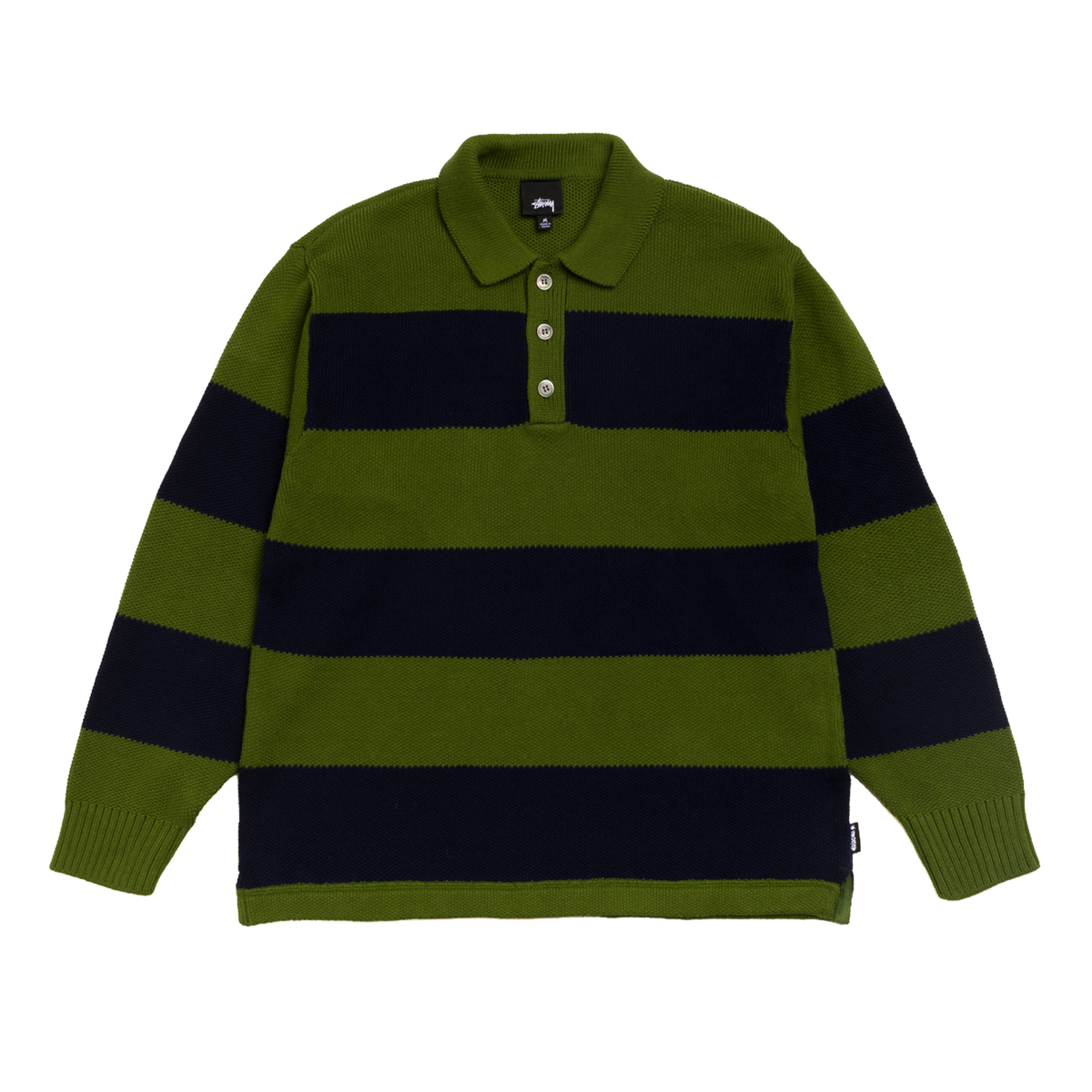 Stussy Pique Knit Stripe Rugby Sweater - Olive
