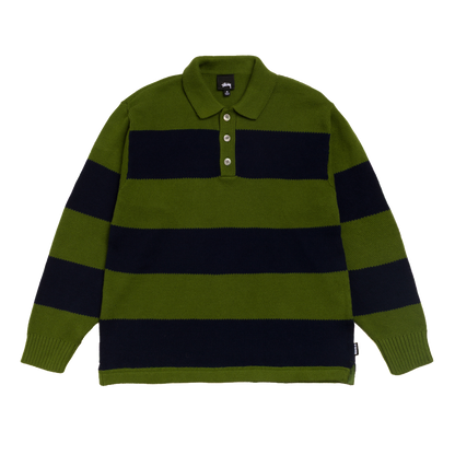 Stussy Pique Knit Stripe Rugby Sweater - Olive