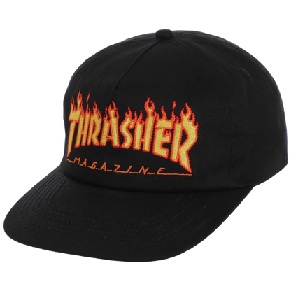 Thrasher Embroidered Flame Logo Snapback - Black