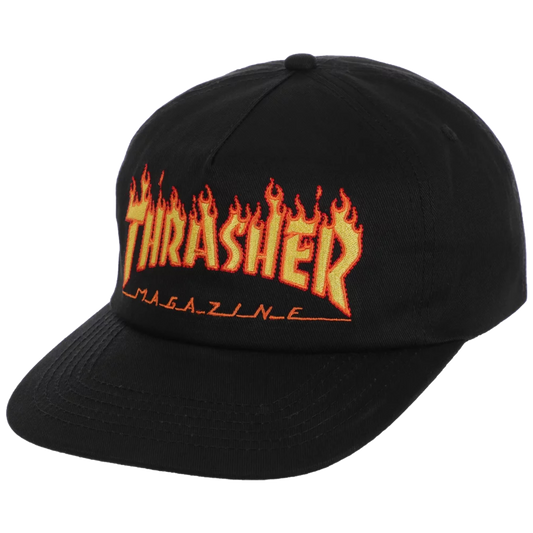 Thrasher Embroidered Flame Logo Snapback - Black