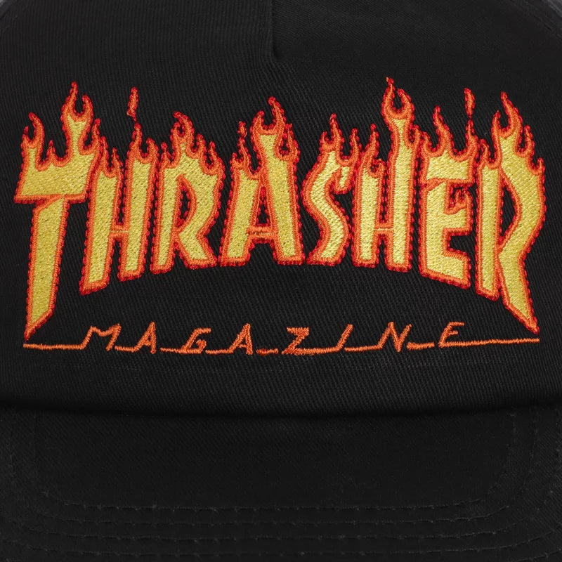 Thrasher Embroidered Flame Logo Snapback - Black