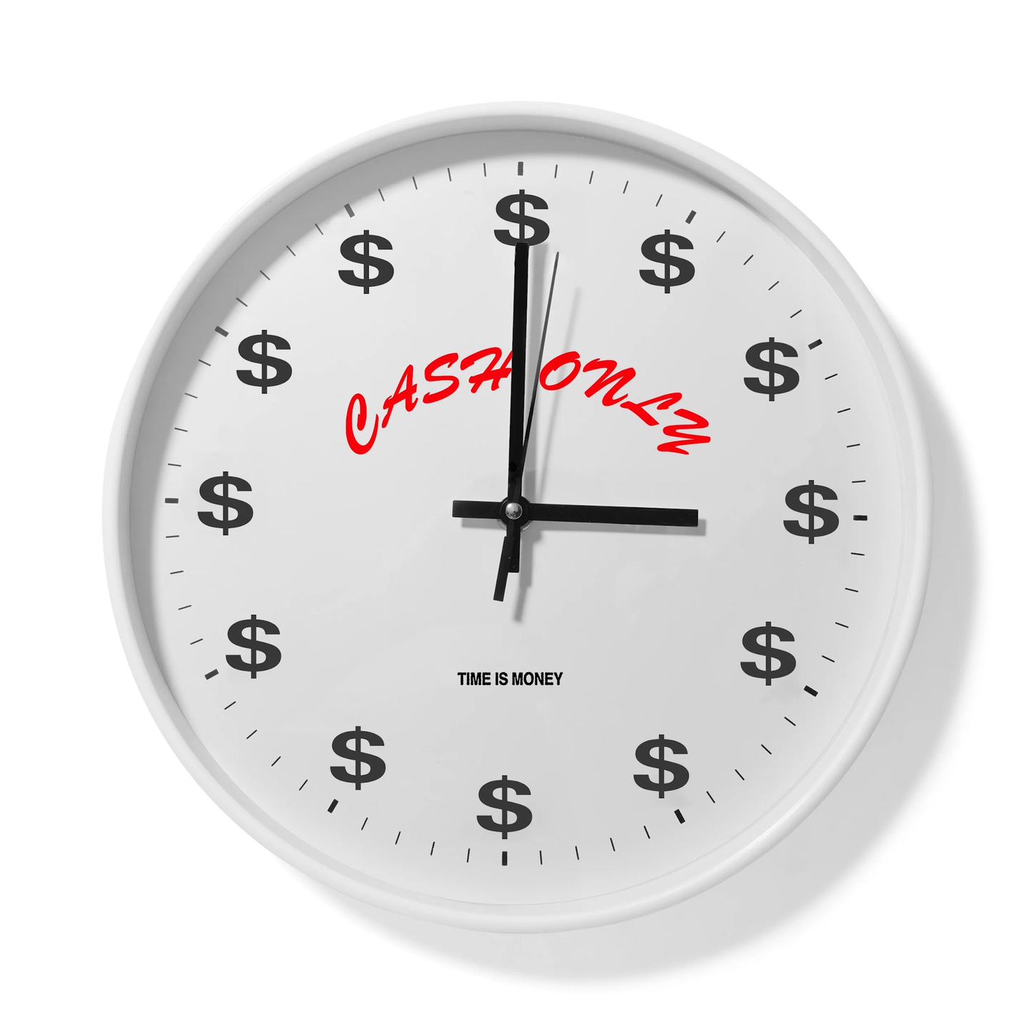 Cash Only Time Is Money Wall Clock - White