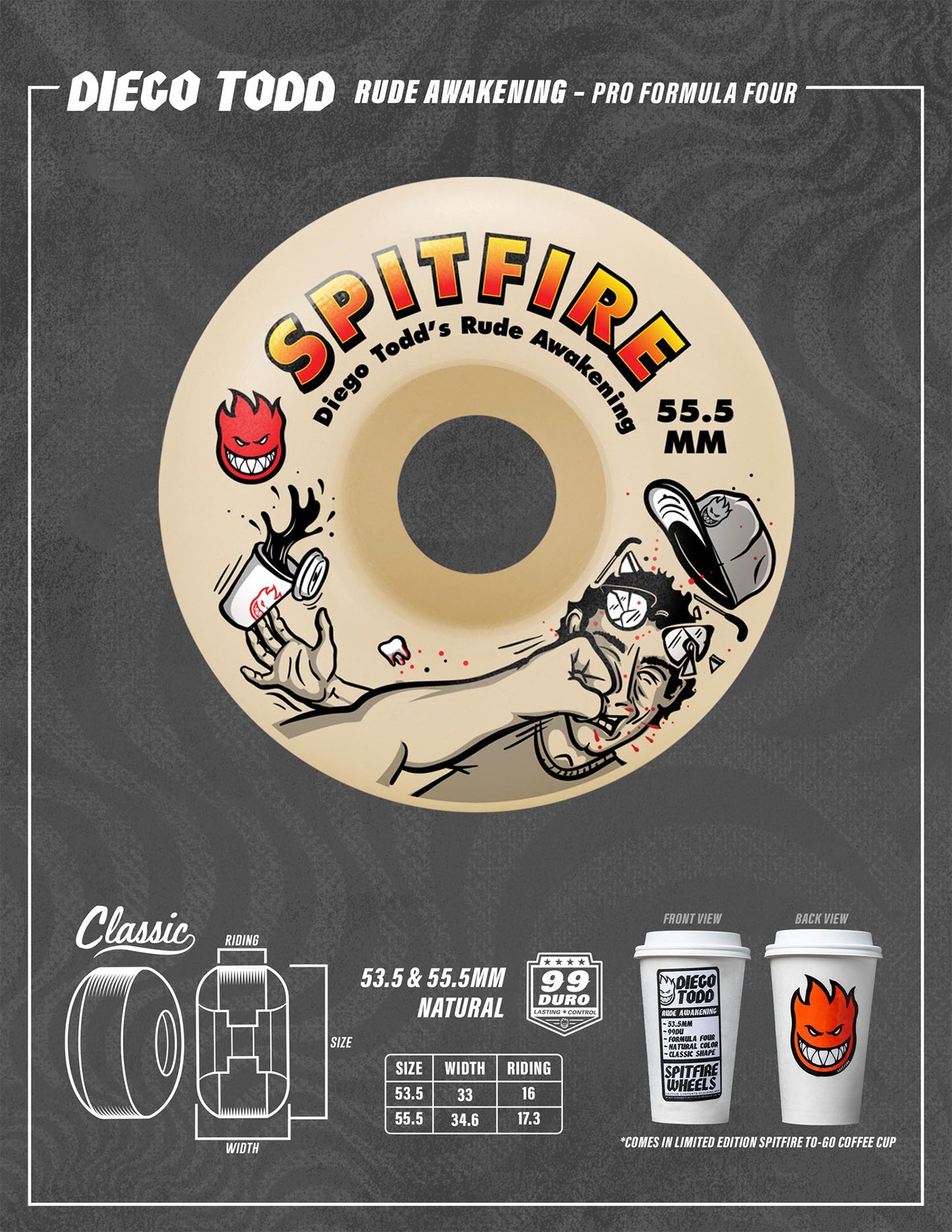 Spitfire Formula Four Todd Rude Awakening Classic Wheels - 99D 55.5mm