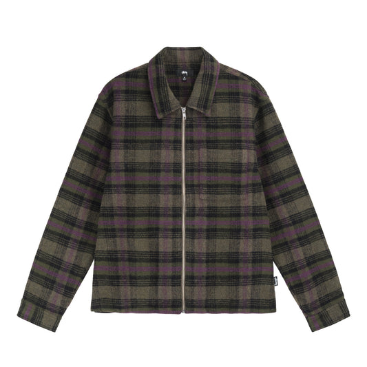 Stussy Reed Wool Plaid Zip Shirt - Green