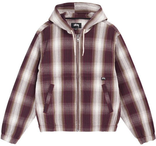 Stussy Shadow Plaid Zip Work Jacket - Burgundy