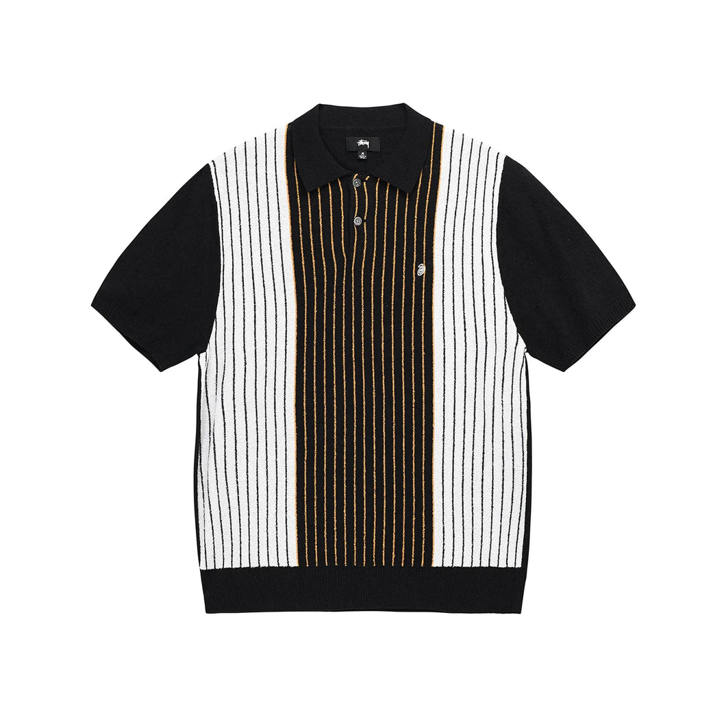 Stussy Textured Short Sleeve Polo Sweater - Black Stripe