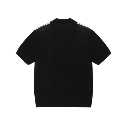 Stussy Textured Short Sleeve Polo Sweater - Black Stripe