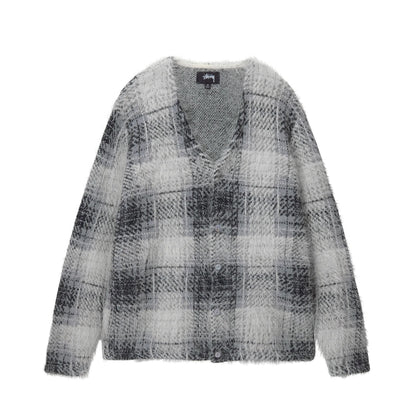 Stussy Hairy Plaid Cardigan - White