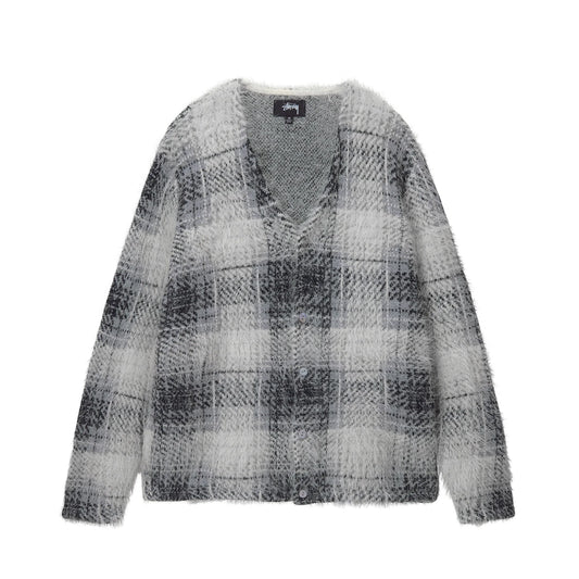 Stussy Hairy Plaid Cardigan - White
