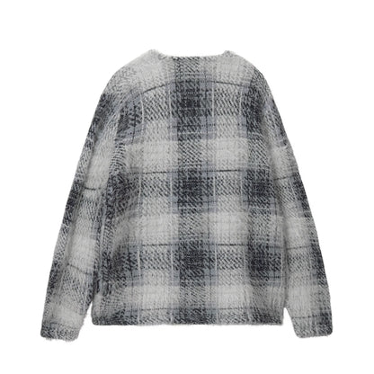 Stussy Hairy Plaid Cardigan - White